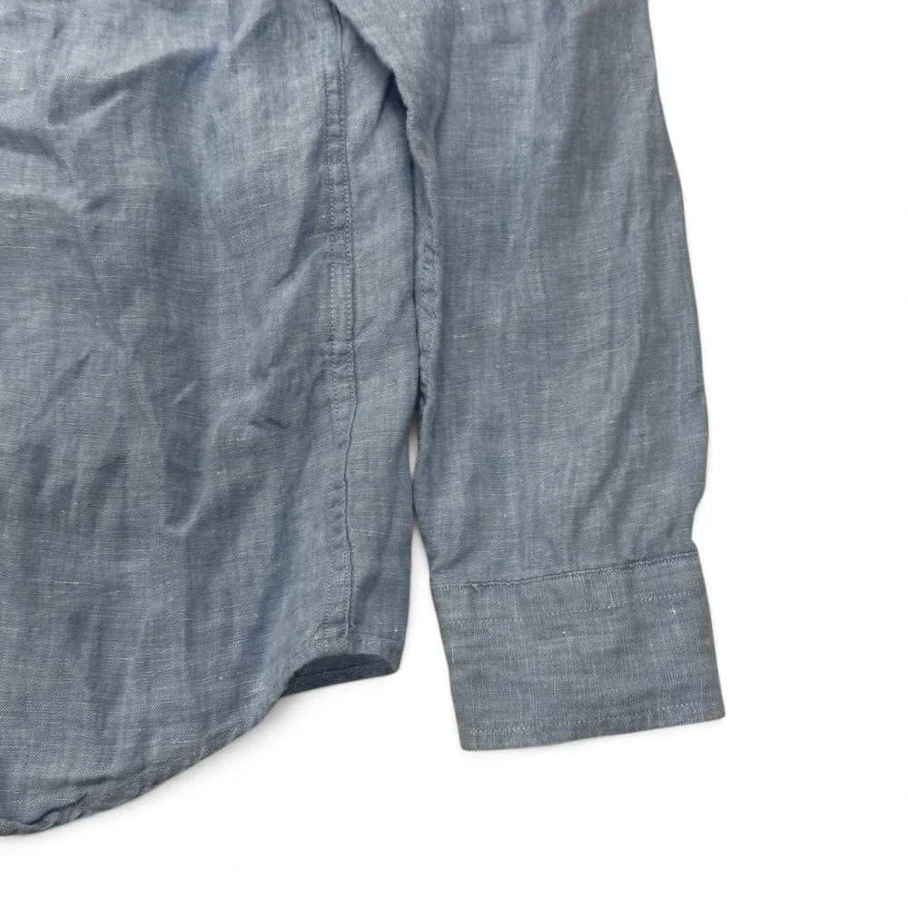 Banana Republic Mens 100% Linen Button Up Shirt Large Blue Slim Fit Long Sleeve